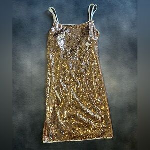 Allegra K Rose Gold Sequin Slip Dress Small